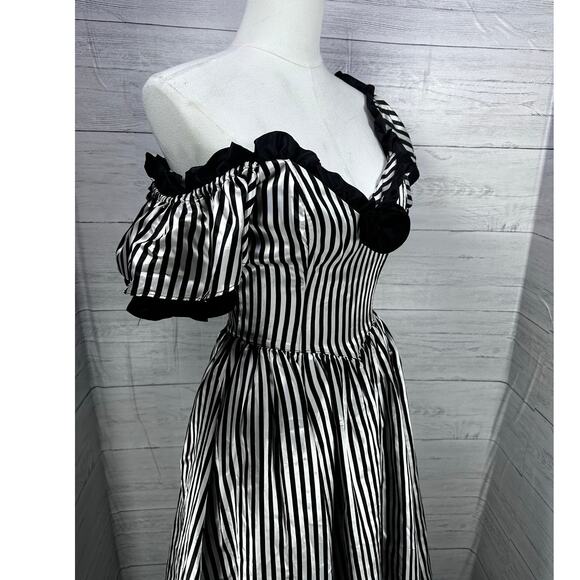 VTG 70s Gunne Sax black white stripe Women dress size 5 whimsygoth emo grunge - Picture 7 of 15